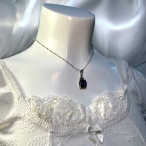 Beautiful Dainty Amethyst and Marcasite Sterling Silver Necklace